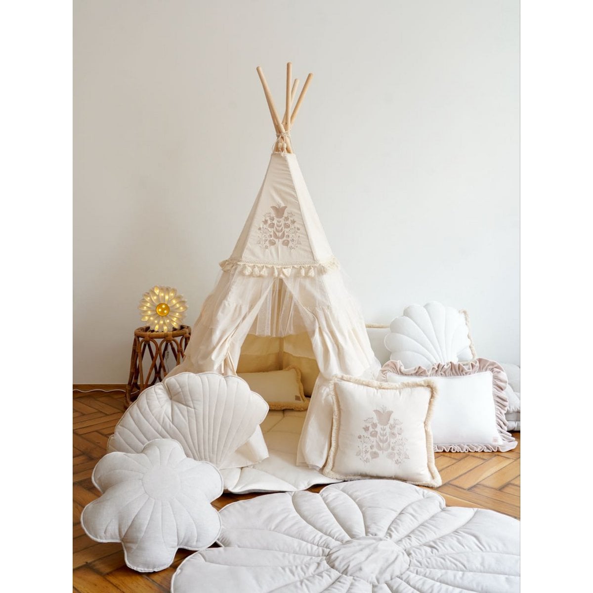 “Boho” Teepee Tent with Frills and Embroidery