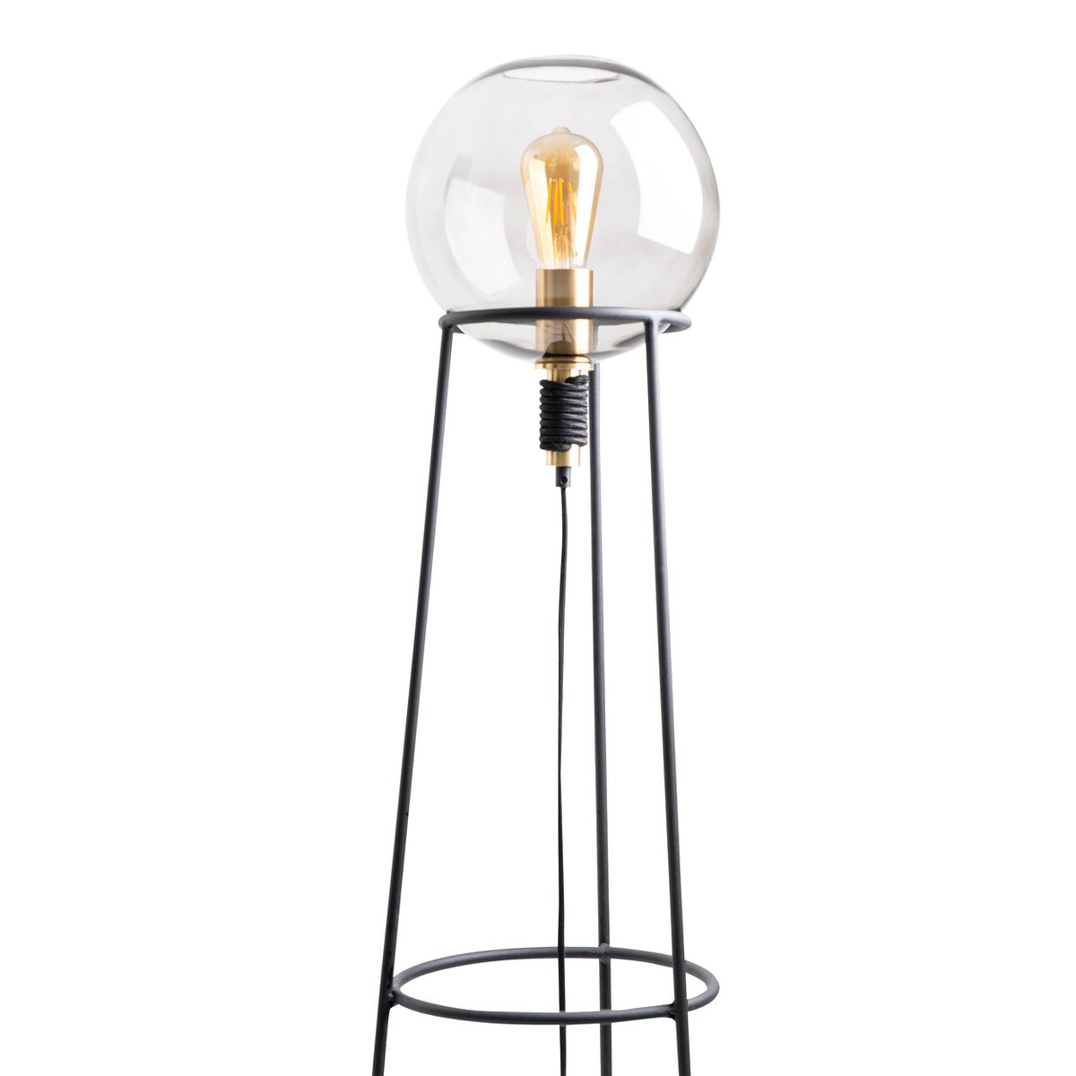 Staplingsbar lampa "Stelo", modern golvlampa av svart metall och rökt glas, E27-sockel, 128,5 cm hög, för matsal, vardagsrum, hall eller kontor,