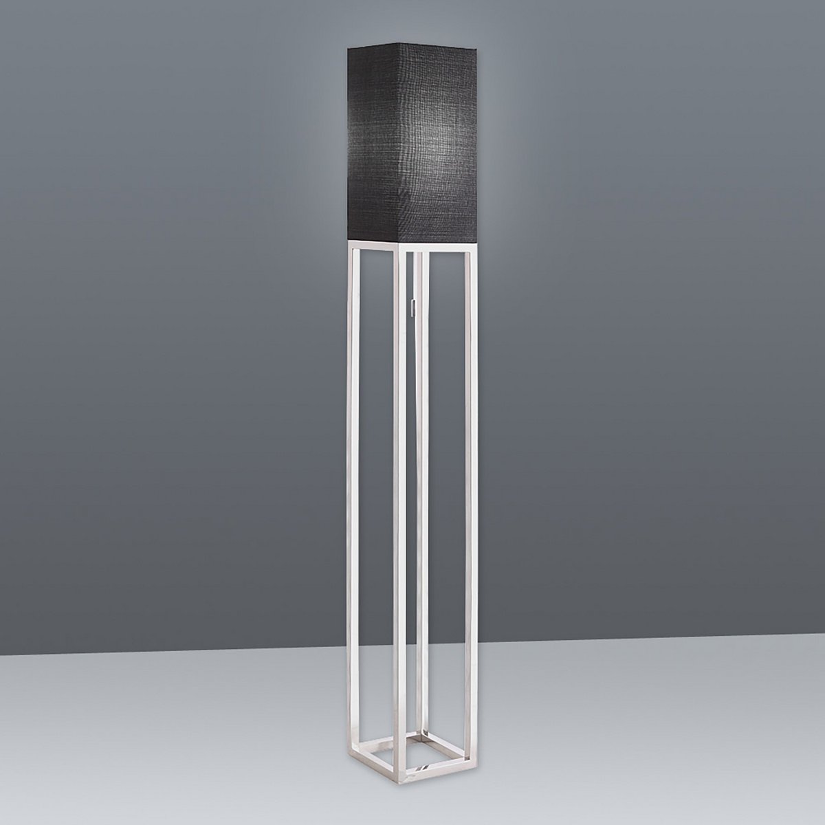 Standing lamp "Alfa", modern floor lamp made of metal and textile in chrome/dark gray, with E27 socket, 150.5 cm high, chic lamp for hallway, living room and office