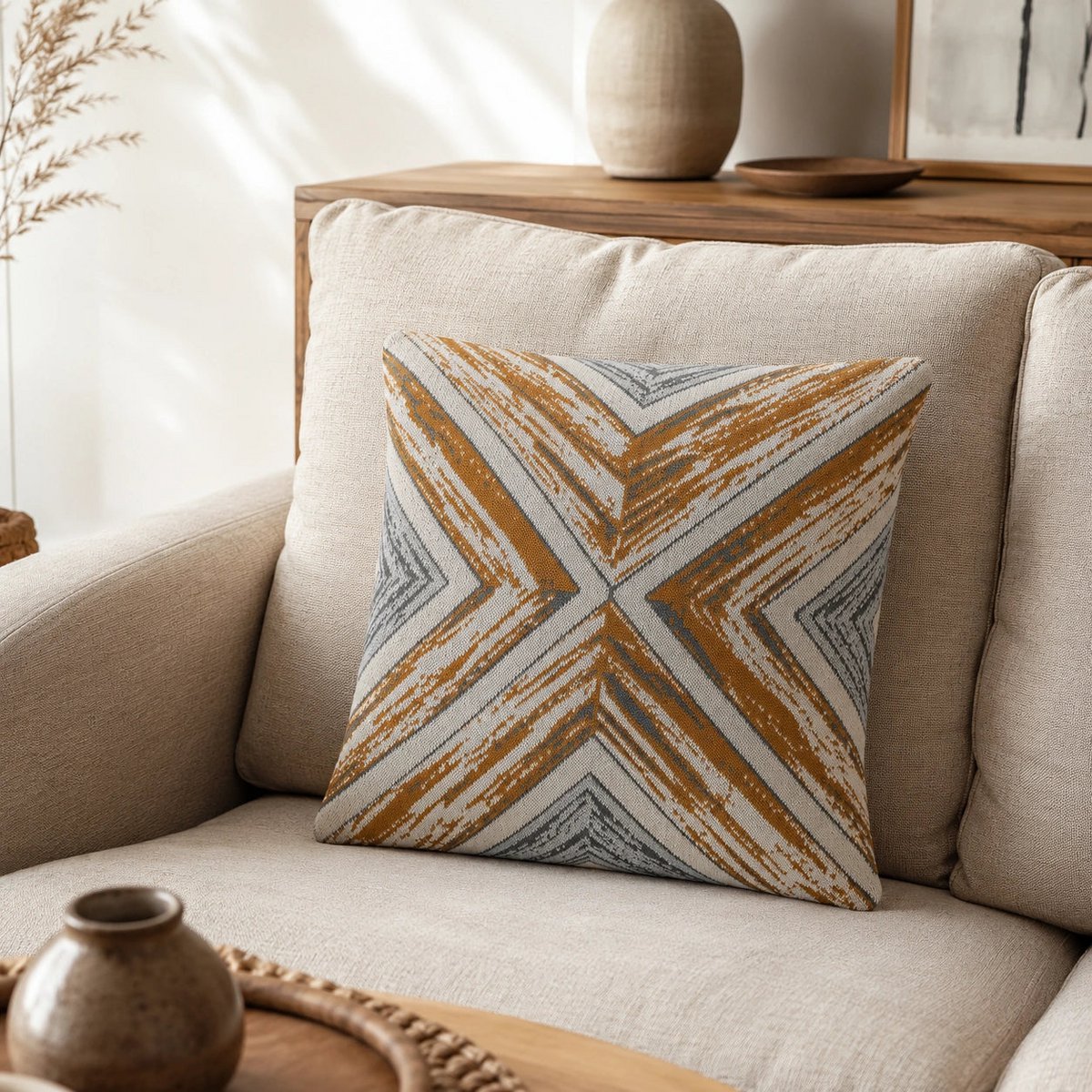 Brun & Grå – Kuddfodral / Kussenhoes – Geometrisk – 45×45 cm – Urbane Hide