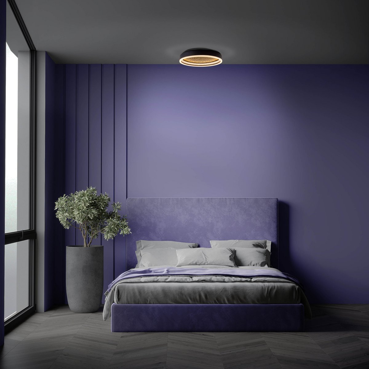 LED Deckenleuchte ARANY, Deckenleuchte aus Metall und Kunststoff in Schwarz,, mit fest verbauten LEDs, dimmbar, 40 cm Durchmesser