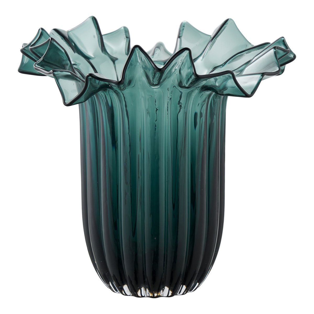 Vase, mouth blown glass, dark green, 25x30 cm