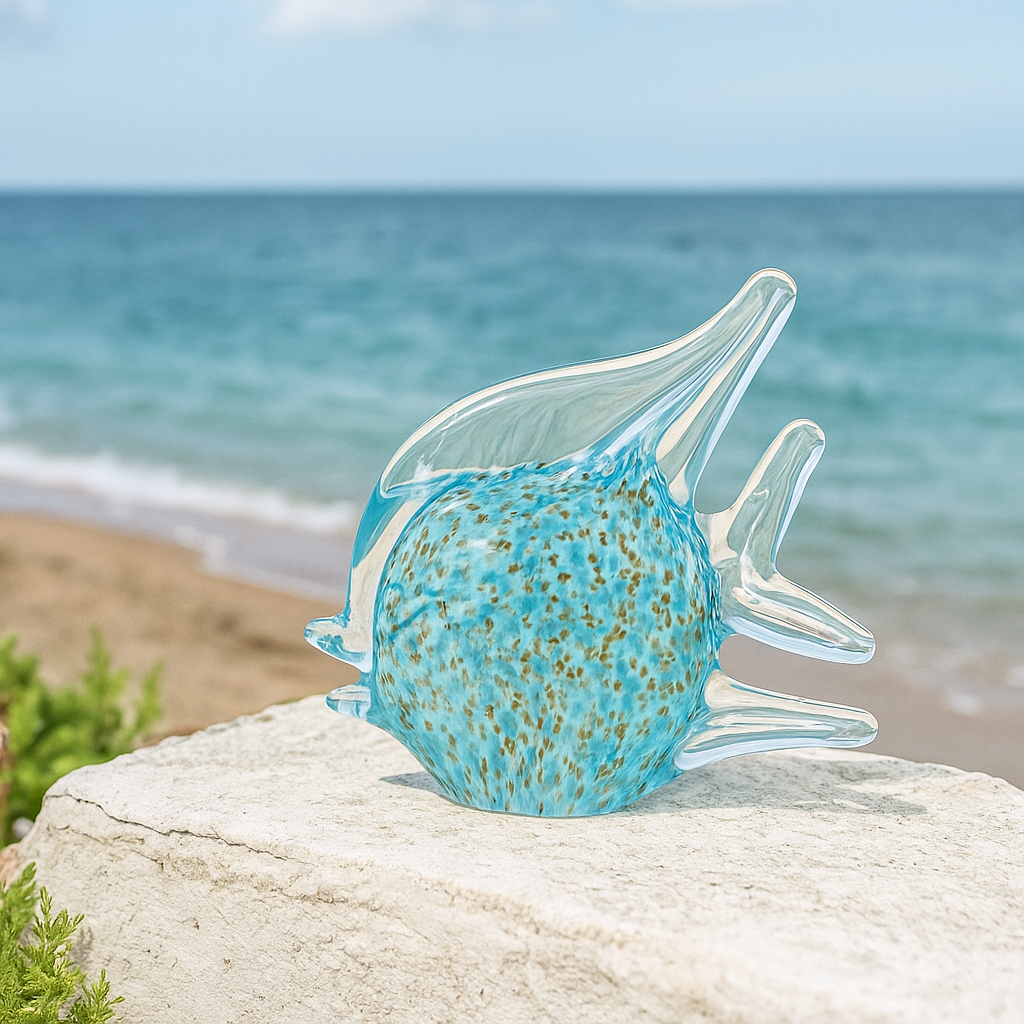 Decorative blue and transparent glass fish 14.5x5.5x13cm