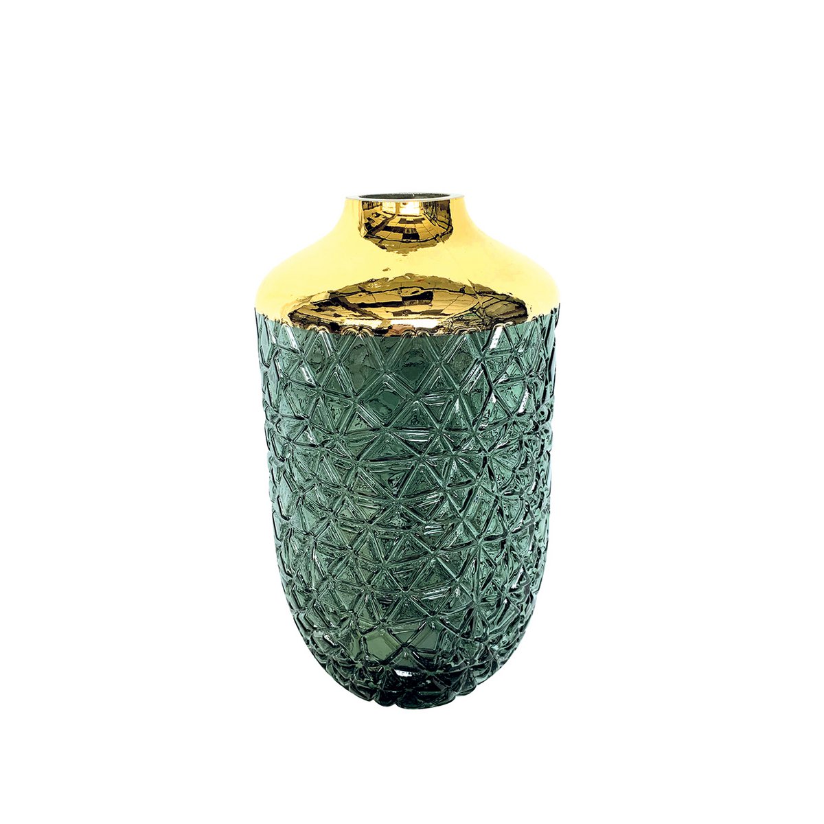 Green vase with golden edge 16 x 29 cm