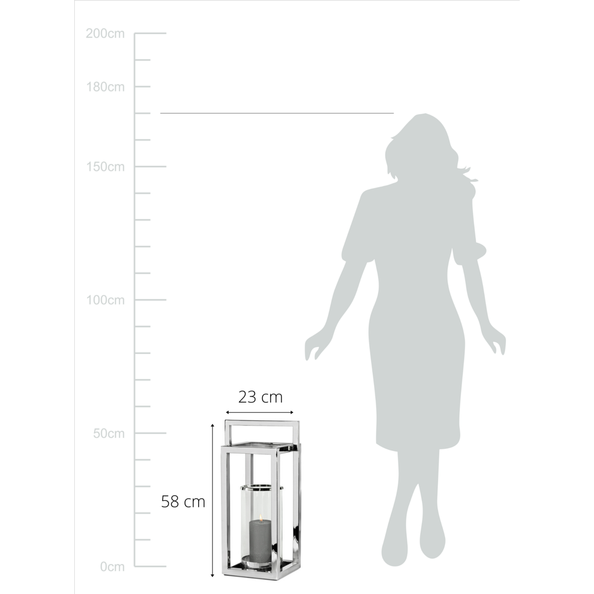 EDZARD lantern lantern Manhattan with handle, stainless steel shiny nickel-plated, round inner glass, height 58 cm