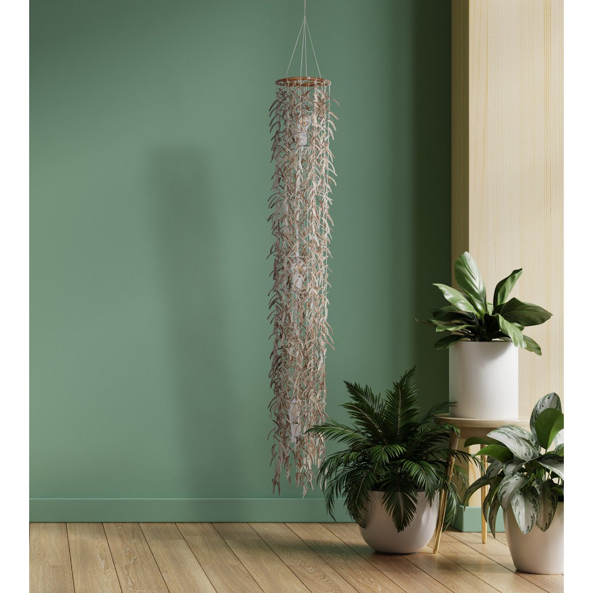 Pendant lamp "coconut" 180 cm high, made of wood and coconut shells, beige/brown, E27 socket, lighting for living room, dining room or winter garden.