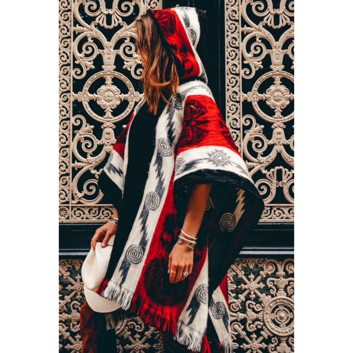 Alpaca Poncho Native Pattern | Maya Black and Red