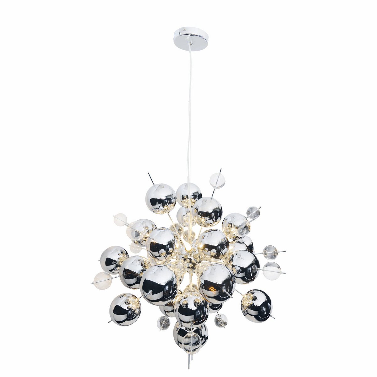 Pendelleuchte "EXPLOSION" chrom aus Metall und Glas, G9 Fassungen, Hängelampe für Esszimmer, Wohnzimmer, Diele oder Büro, Øca. 65 cm