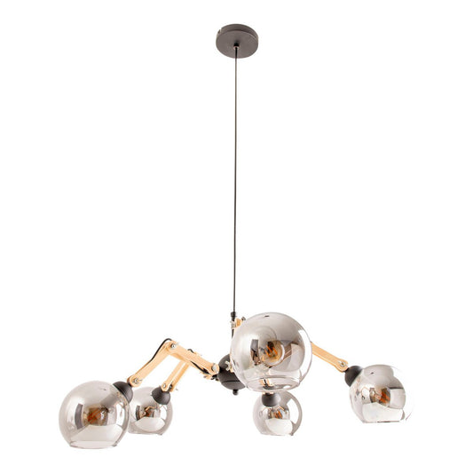 5-glasig taklampa "Soito" hänglampa i metall, glas och gummiträ, med E14-sockel, för matsal, vardagsrum, hall eller kontor, 80 cm diameter