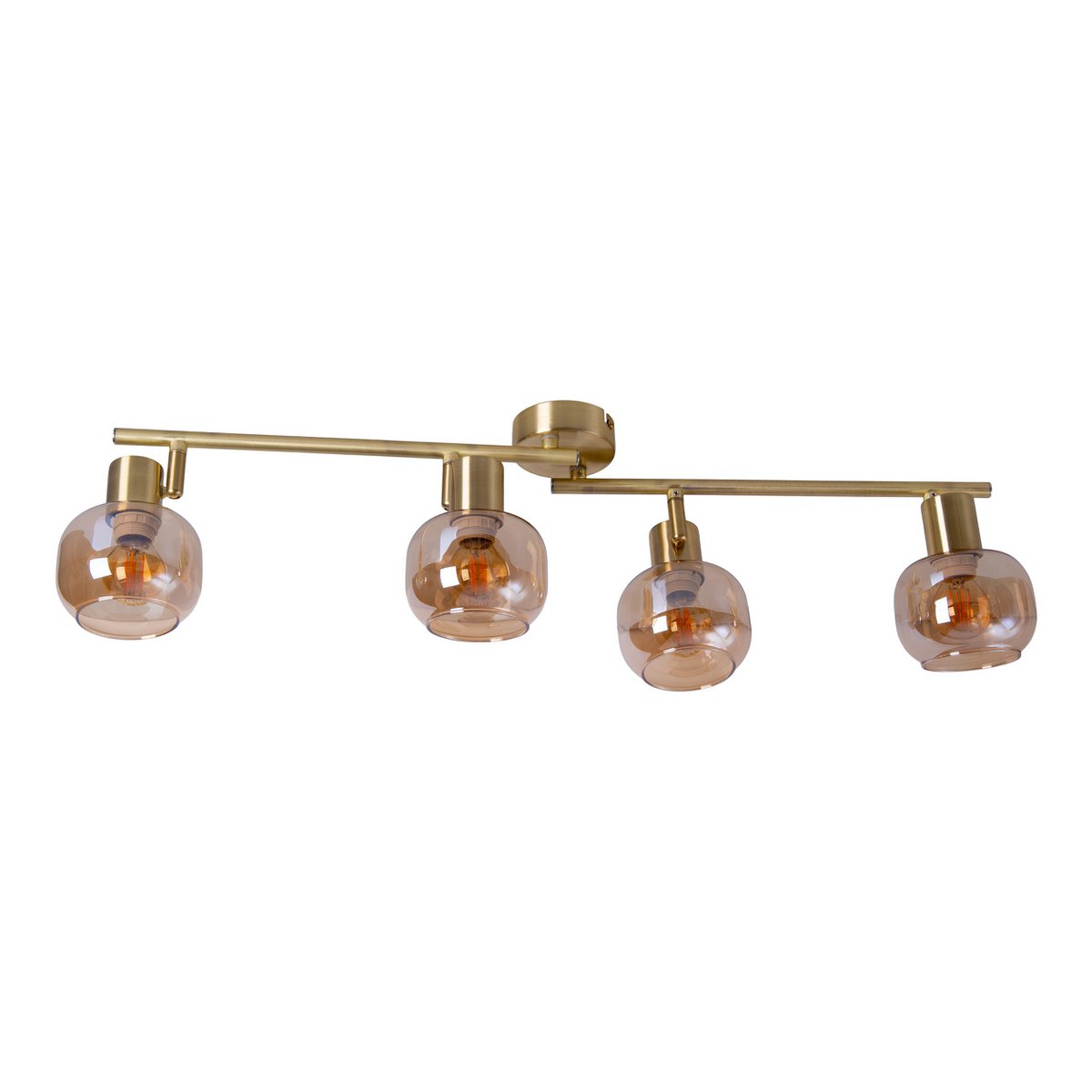 4er Spot/Deckenleuchte "LIBBY", klassische Deckenlampe aus messingfarbenem Metall und getöntem Glas in Amber, mit E14-Fassung, für Esszimmer, Wohnzimmer, Diele oder Büro, 80 cm lang