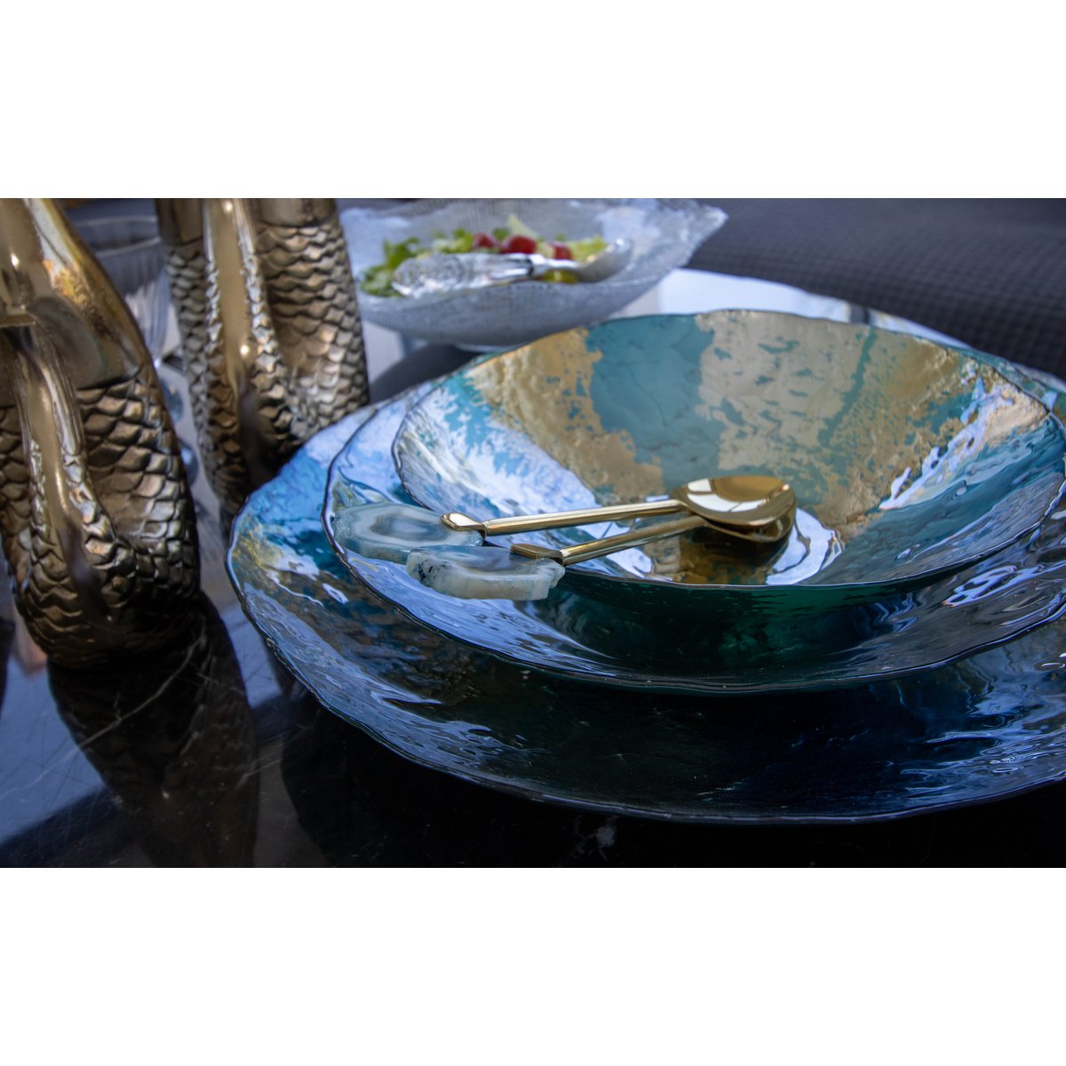 Turquoise and golden cut 32cm