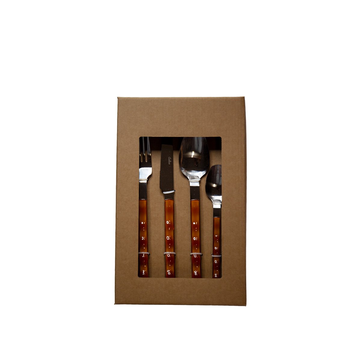 Household 24 pieces in silver with brown handle