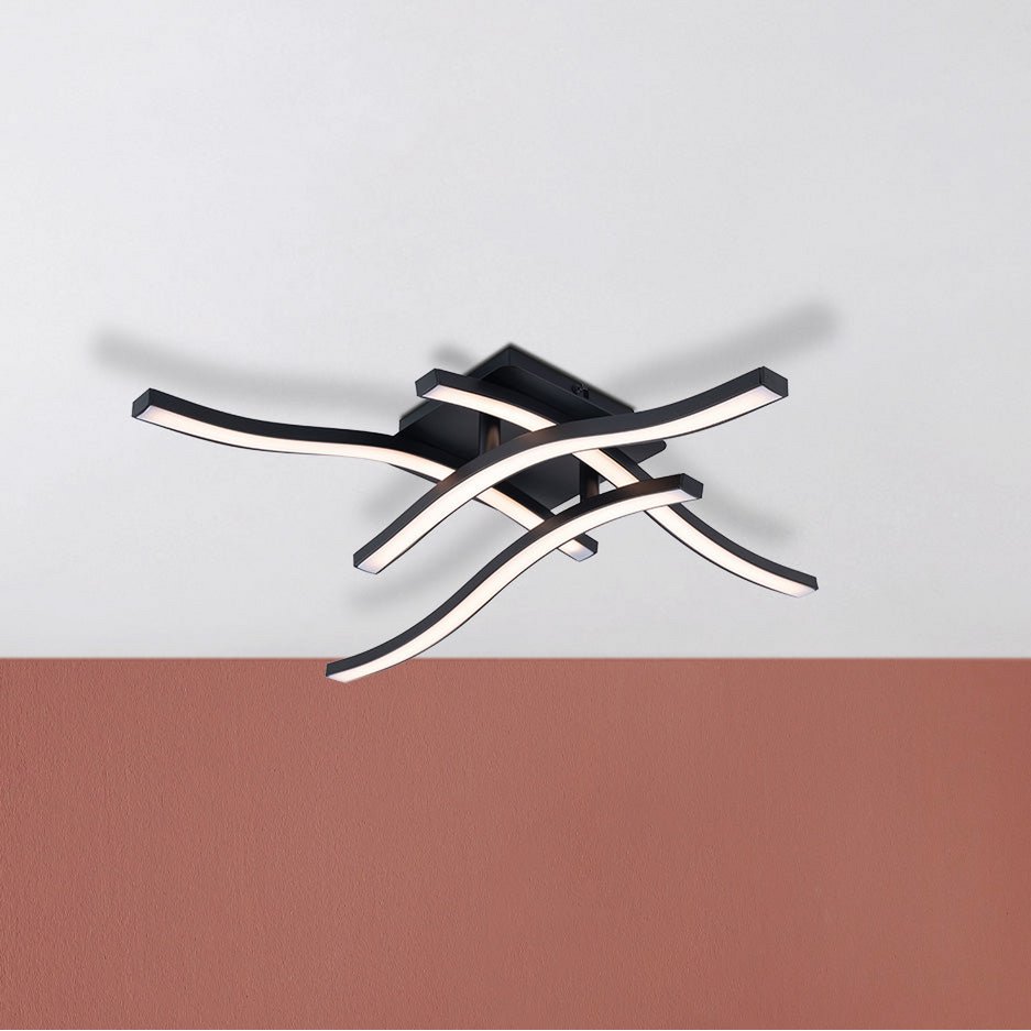 LED Deckenleuchte "ONDA" s: 45cm, Deckenlampe aus Metall und Kunststoff in Schwarz,, LED festverbaut, Beleuchtung für Wohnzimmer, Esszimmer oder Büro 45 x 45 cm