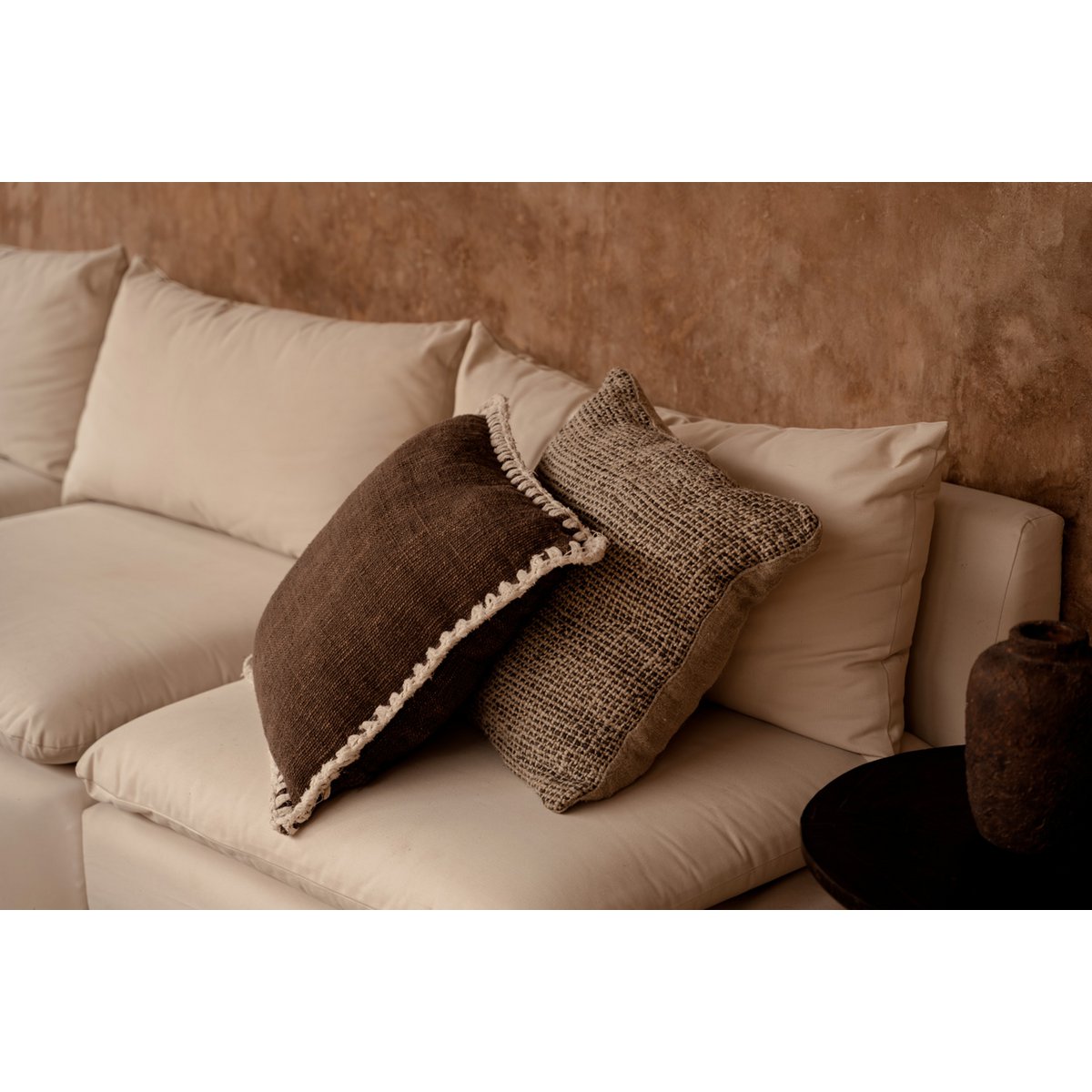 The Espresso Edge Cushion Cover - Brown White