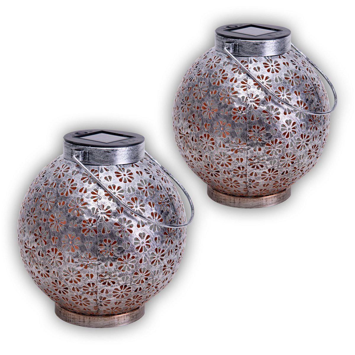 2 Set LED decoration solar light Ø 18 cm outside decoration made of metal in silver with integrated LEDs