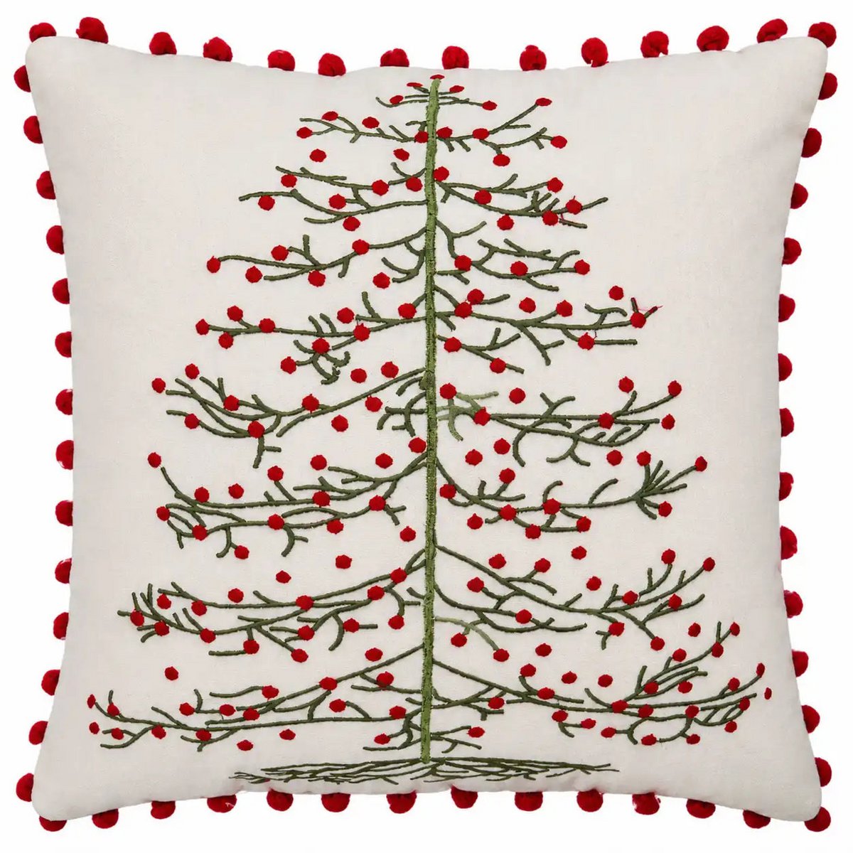 Beige & Red Christmas Tree with Pompons – Cushion Cover / Kussenhoes – Christmas 45×45 cm – Urbane Hide