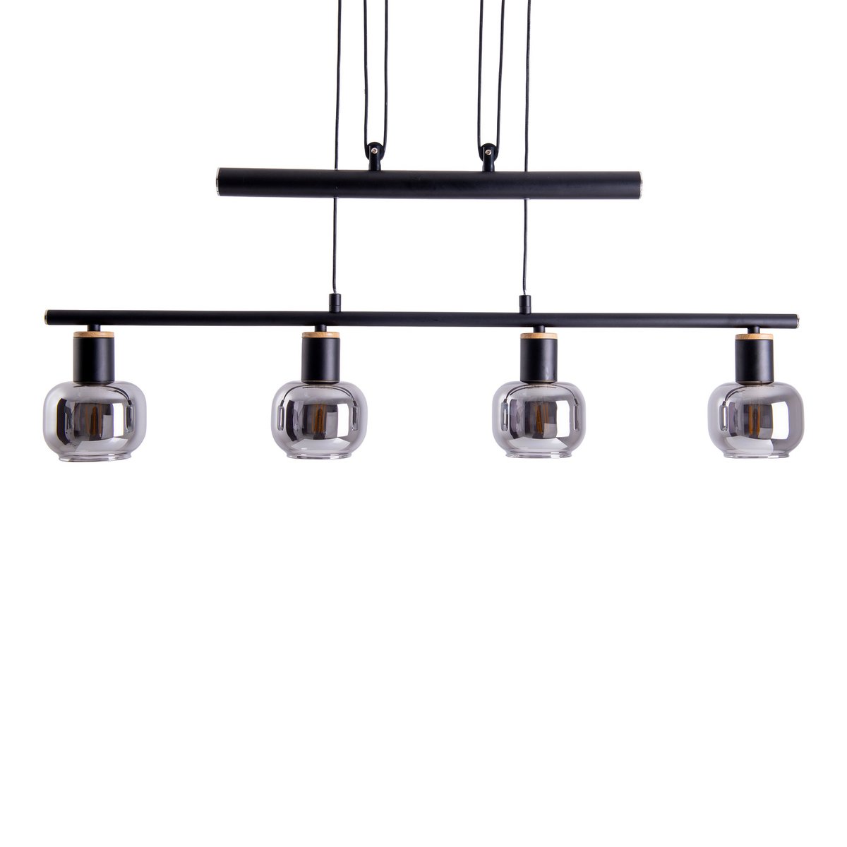 4 pendellampor "fumoso", pendellampa höj- och sänkbar av metall och rökt glas i svart, med E14-sockel, för matsal, vardagsrum, hall eller kontor, 78 x 10 cm