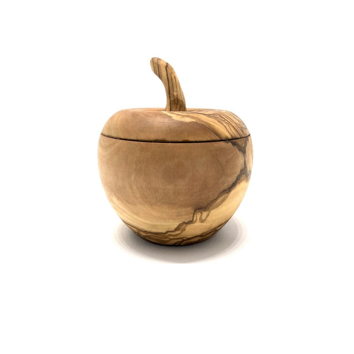 Apple-shaped salt box with salt shovel, olive wood