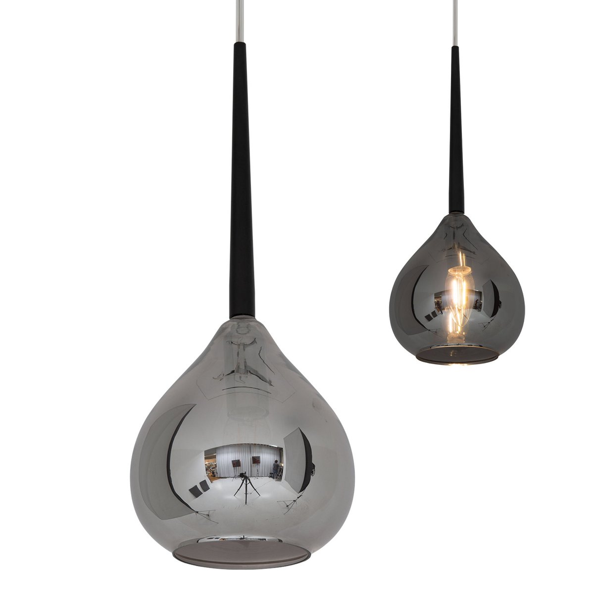 Pendant lamp "Vaso", hanging lamp made of metal and smoke glass in anthracite, with E14 version, for dining room, living room, hall or office, with an Øvon 16 cm