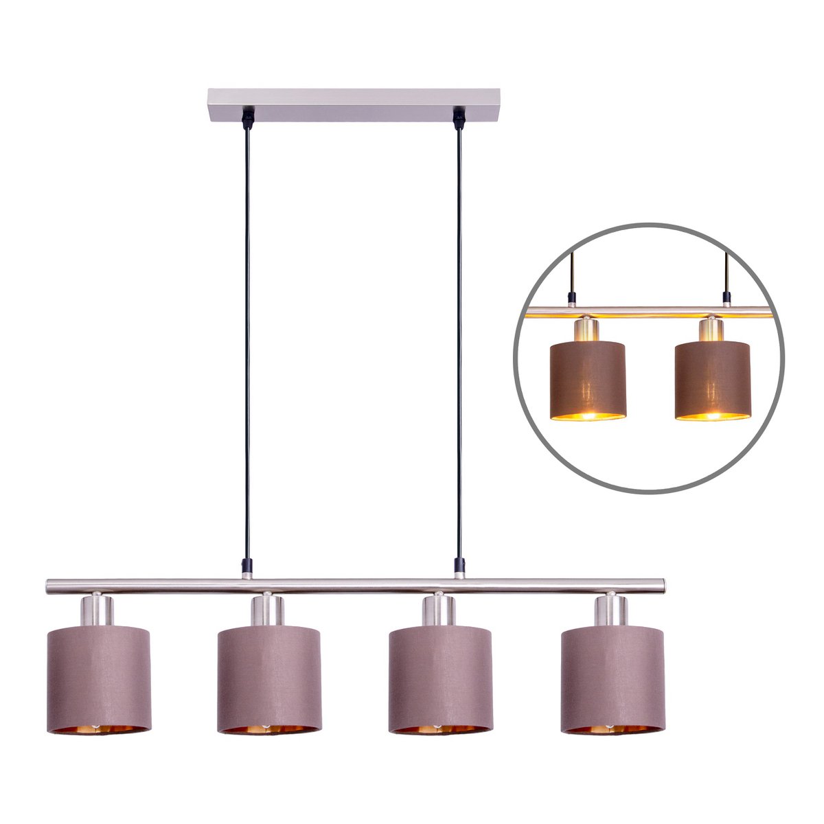 4 pendant lamp "Maron" made of metal-satin-matt with fabric umbrellas in brown, with E14 socket, lamp for living room or dining room, 71.5 x 12 cm