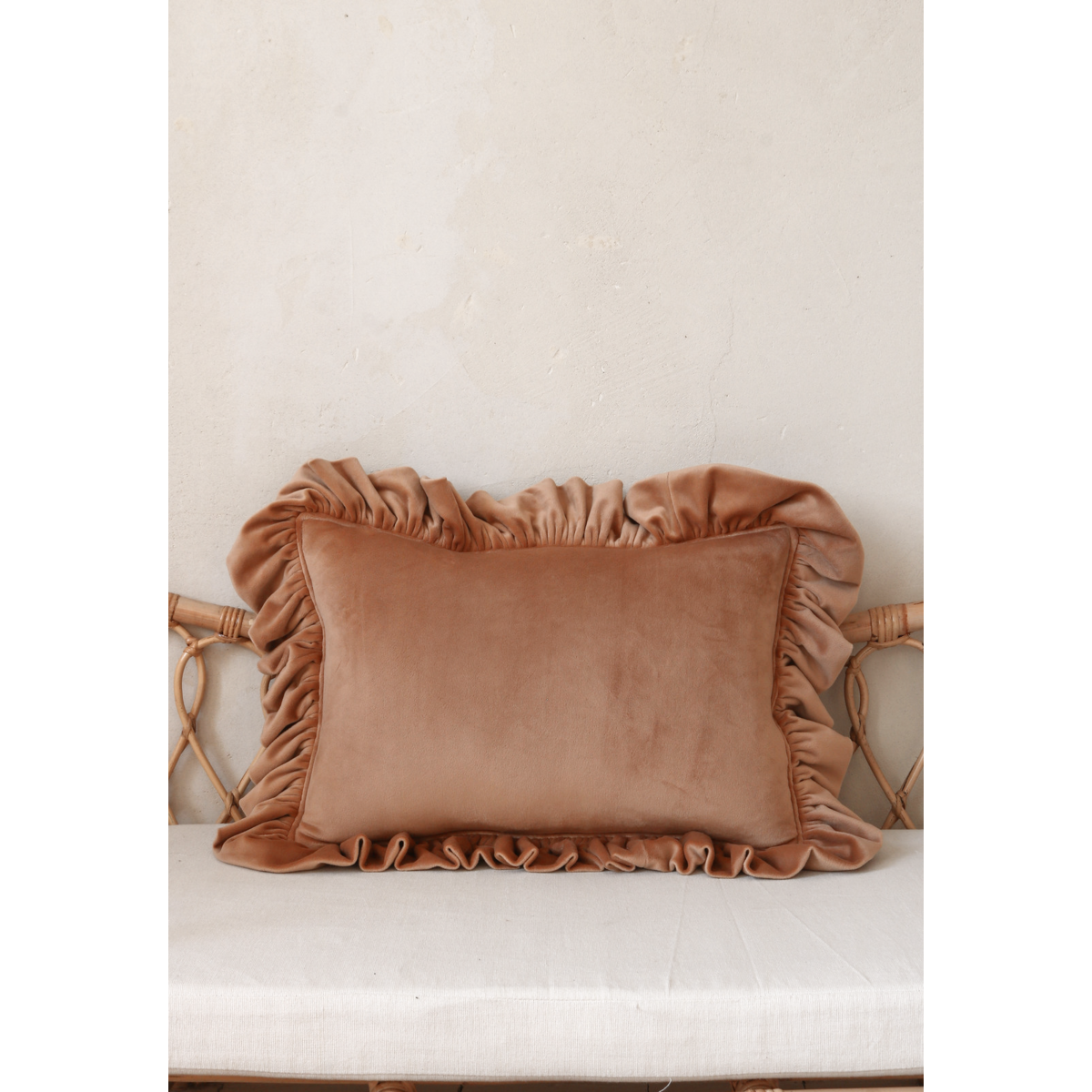Soft Velvet Pillow with Frill “Caramel”