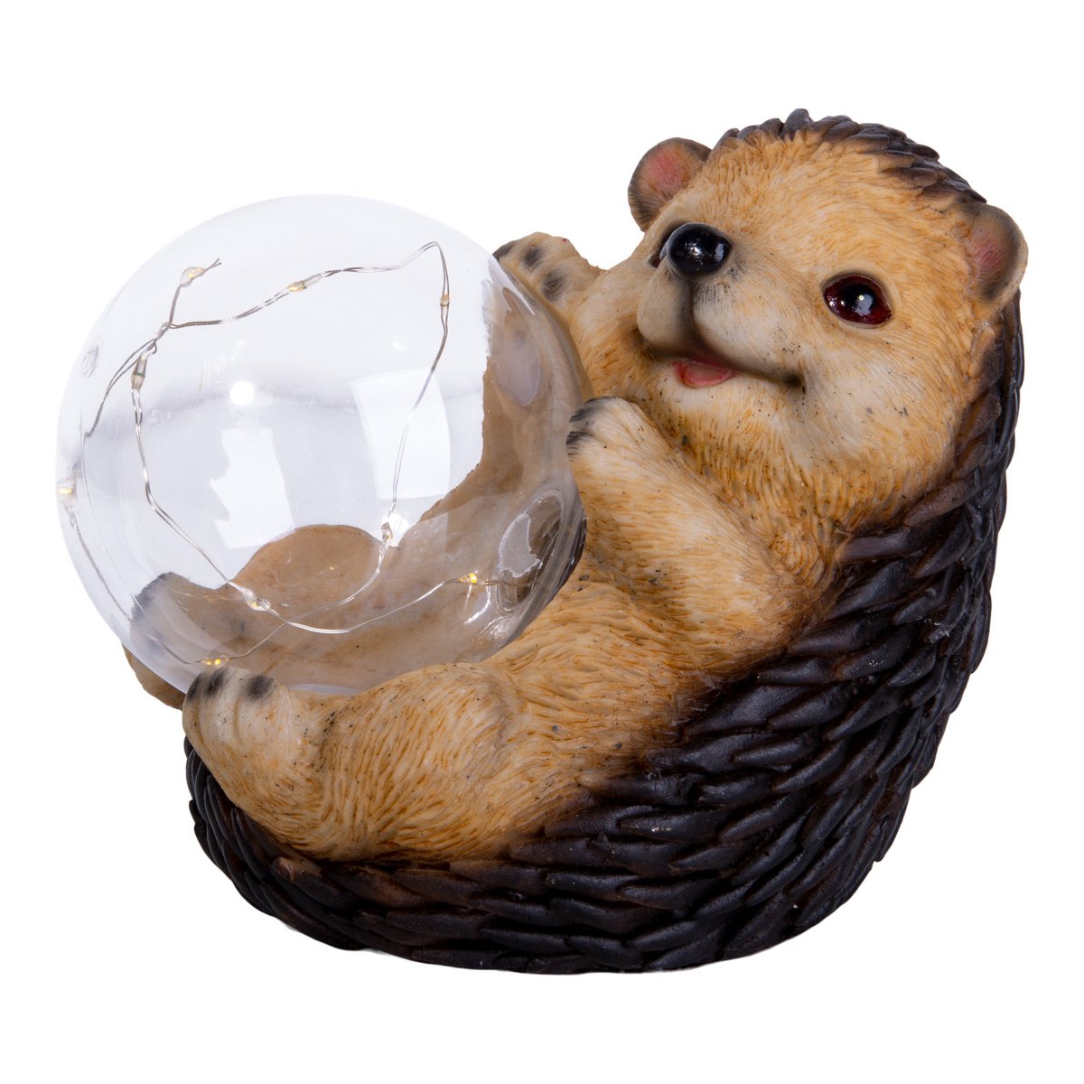 LED Solarleuchte "Igel" für Terrasse und Garten, aus braunem Kunststoff, mit fest verbauten LEDs, Deko Lampe für Außen 17 x 14,5 x 12 cm