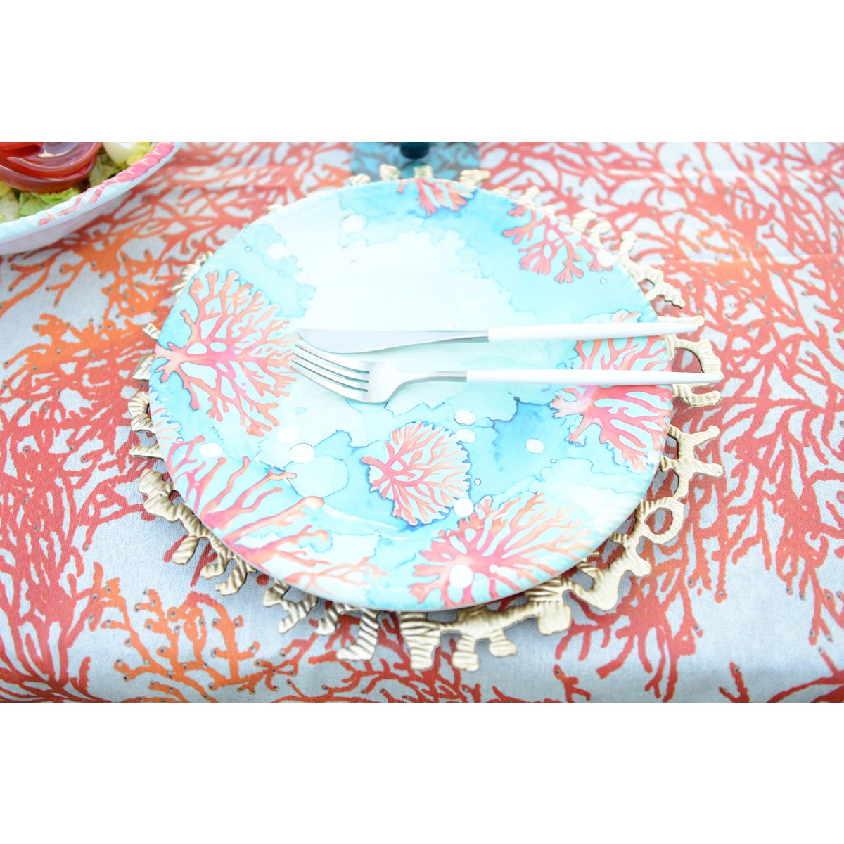 Flat plate in melamine coral 28x28x2.5cm