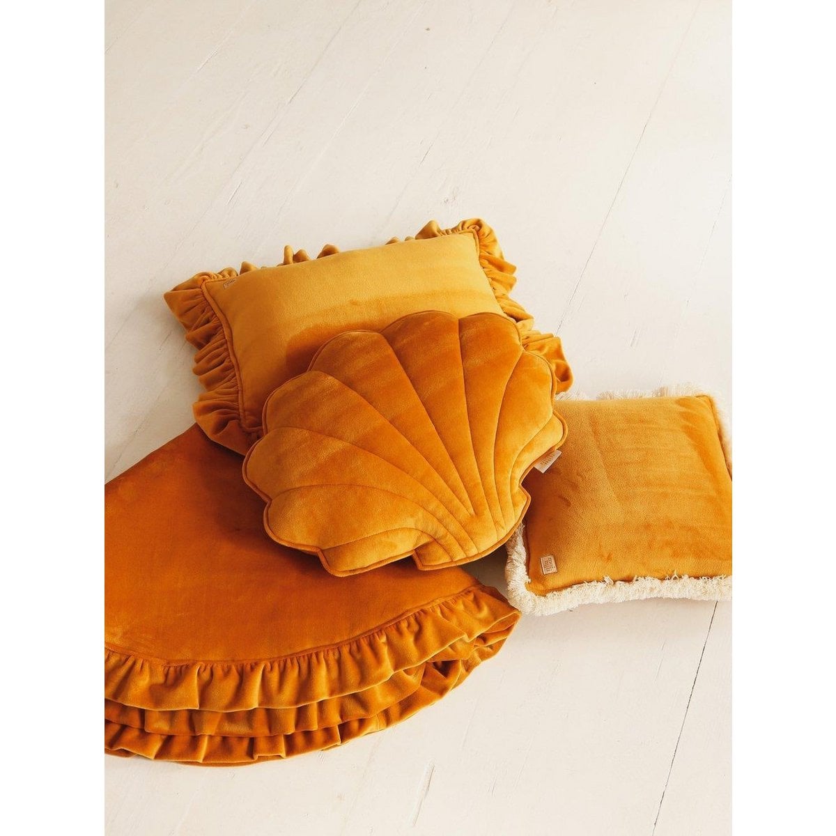 Soft Velvet Pillow with Frill “Mustard”