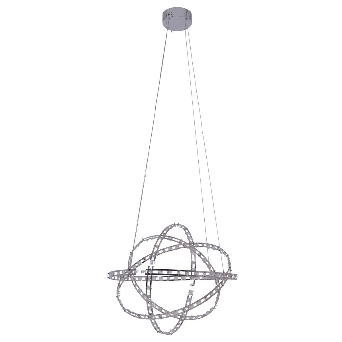 LED pendant lamp "Cosmos" metal and plastic in chrome, Ø60 cm, with firmly built -in LEDs, lighting for living room, dining room or office.
