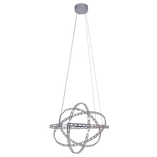 LED-taklampa "Cosmos" i metall och plast, krom, Ø60 cm, med fasta integrerade LED-lampor, belysning för vardagsrum, matsal eller kontor.