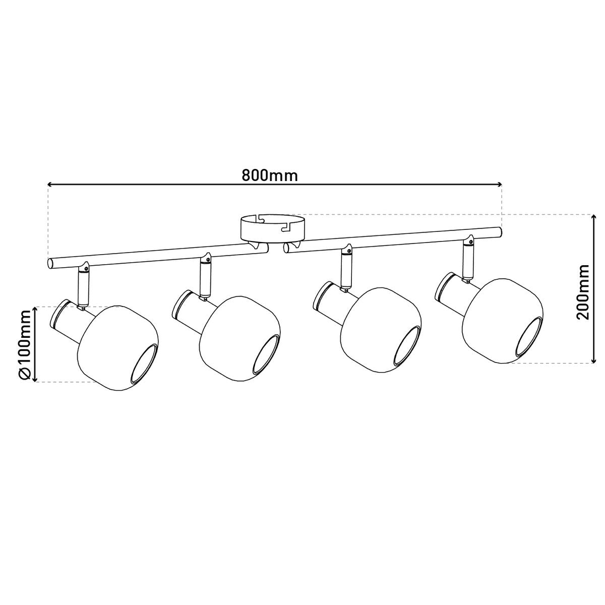 4er Spot/Deckenleuchte "LIBBY", klassische Deckenlampe aus messingfarbenem Metall und getöntem Glas in Amber, mit E14-Fassung, für Esszimmer, Wohnzimmer, Diele oder Büro, 80 cm lang