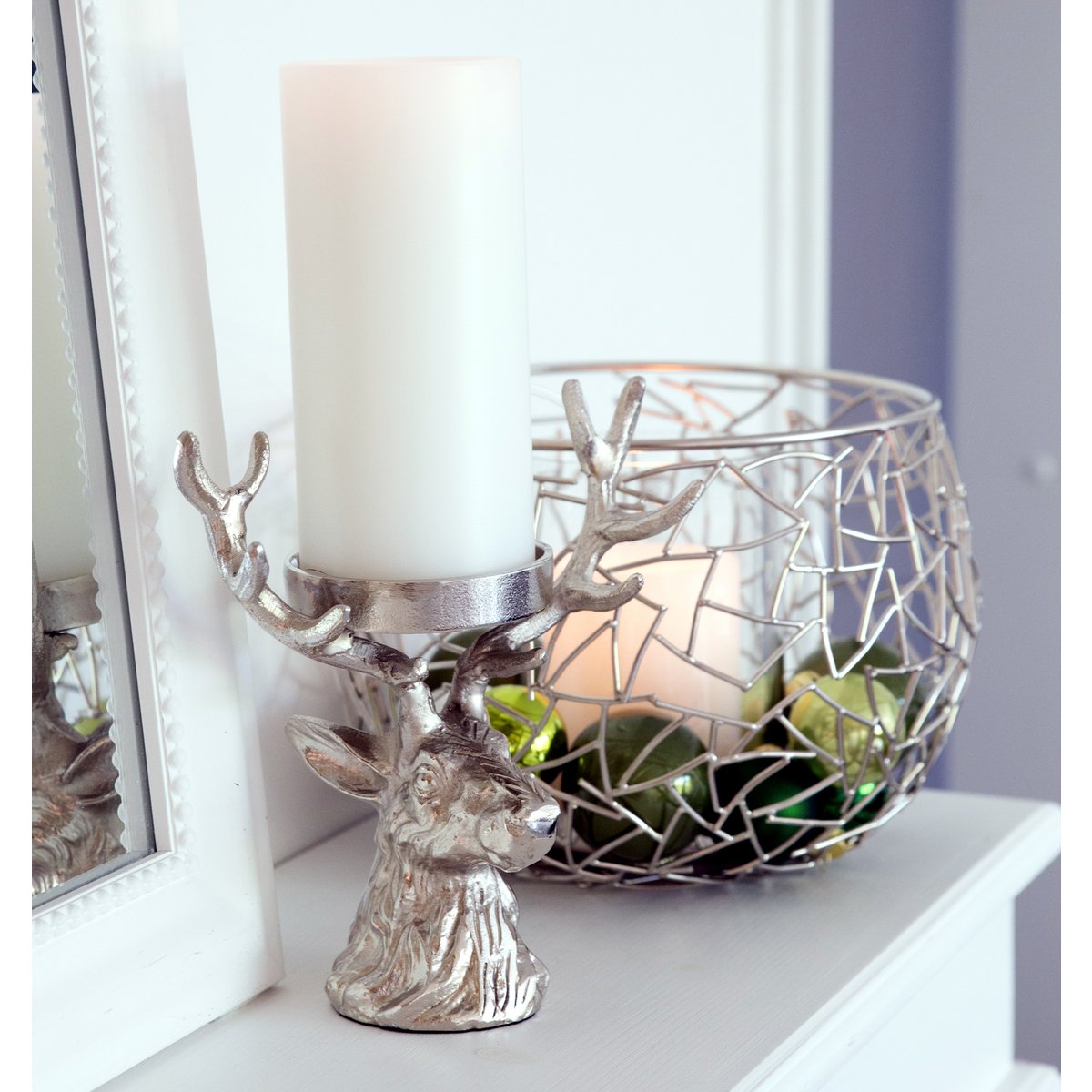 EDZARD candlestick deer, nickel-plated aluminum, height 20 cm, for pillar candle ø 6 cm