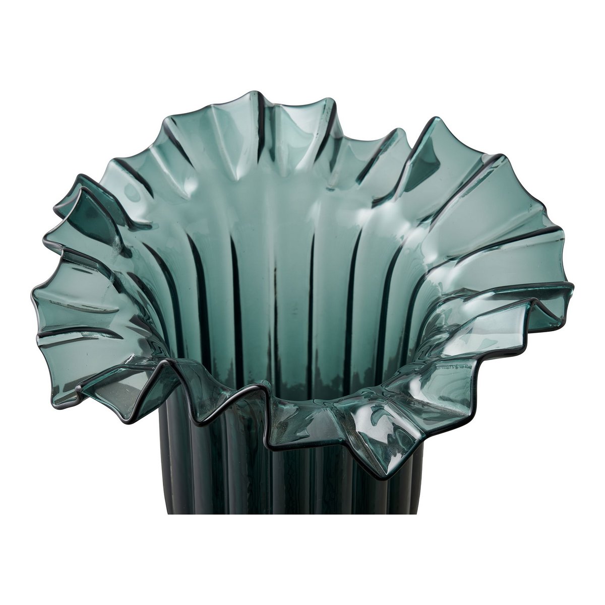 Vase, mouth blown glass, dark green, 25x30 cm