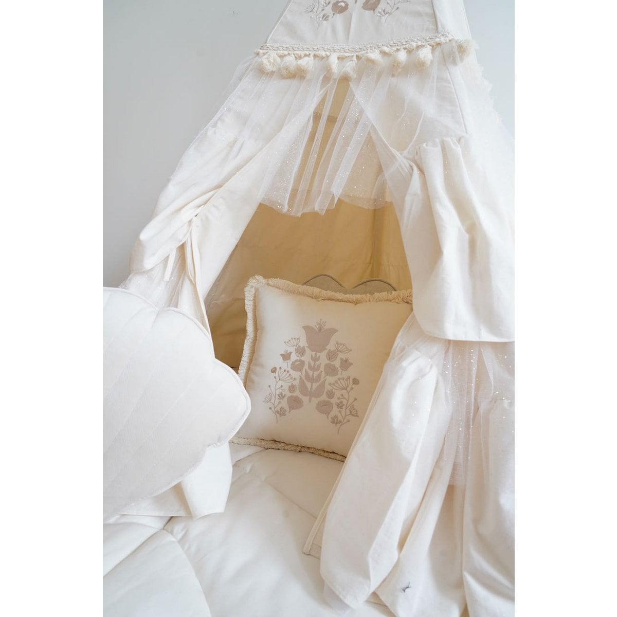 “Boho” Teepee Tent with Frills and Embroidery