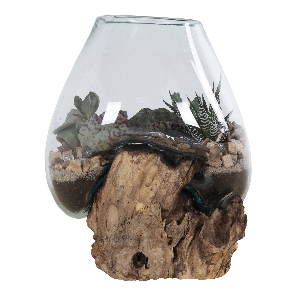 San Marino Waterdrop – Natur, Teakträ/Glas/Stål, 18x20x20 cm