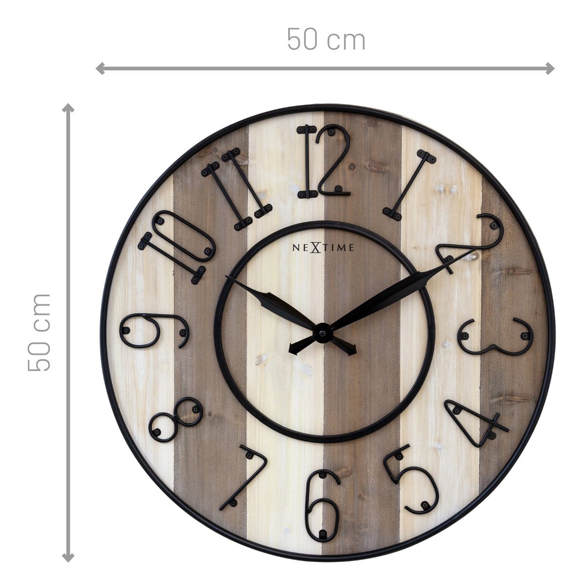 Stor väggklocka - 50 cm - Tyst - Trä/Metall - "Oxford"