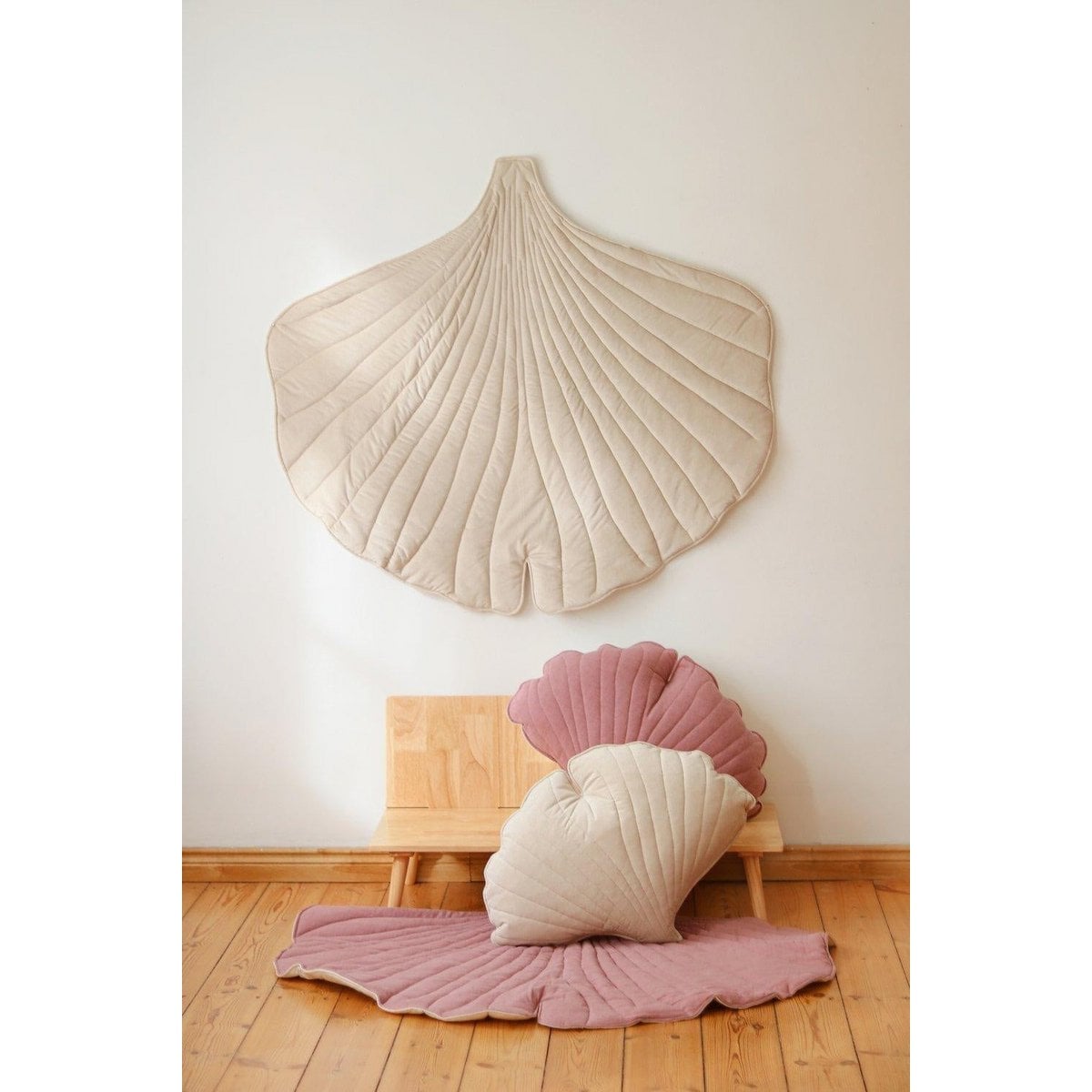“Cream” Velvet Ginkgo Leaf Pillow