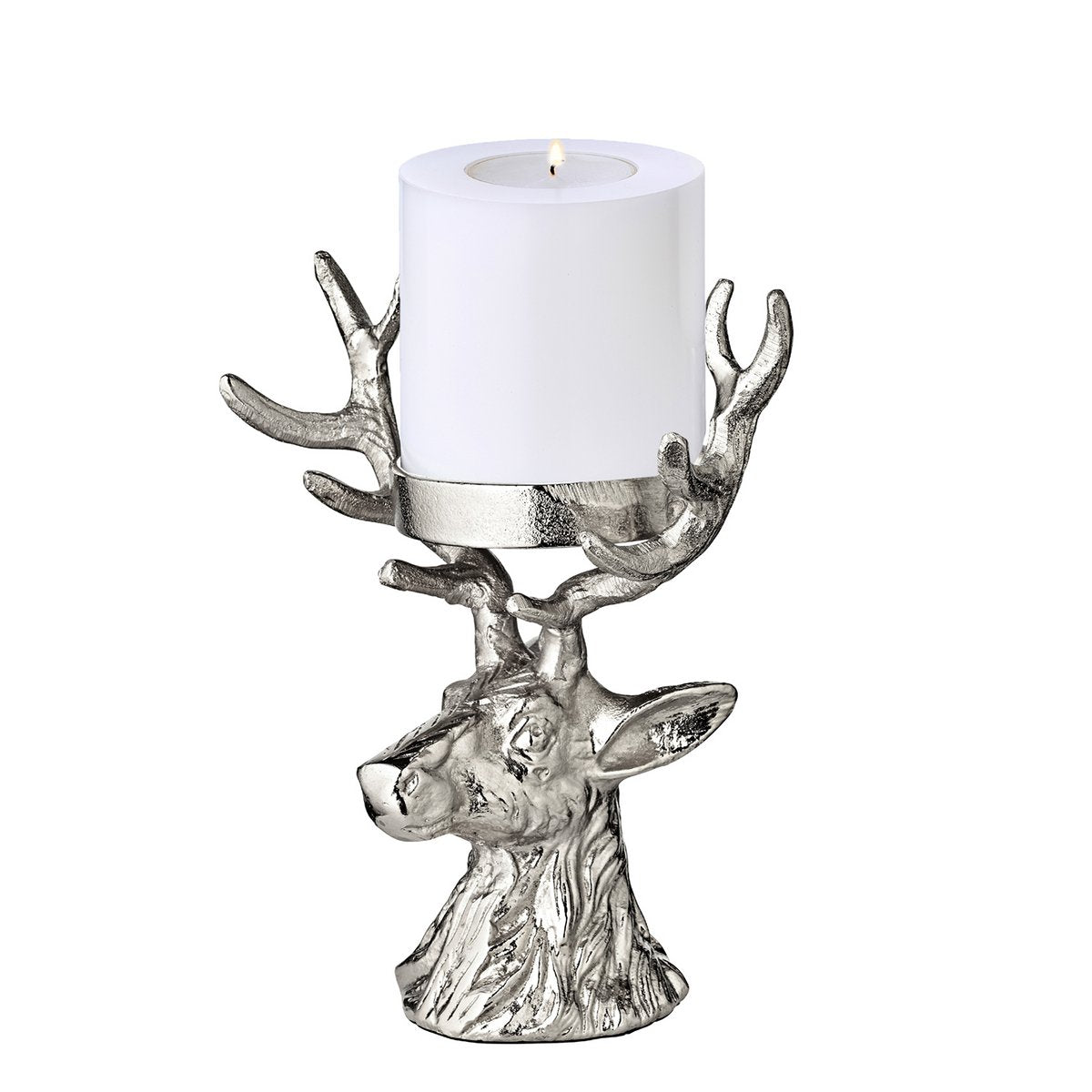 EDZARD candlestick deer, nickel-plated aluminum, height 20 cm, for pillar candle ø 6 cm