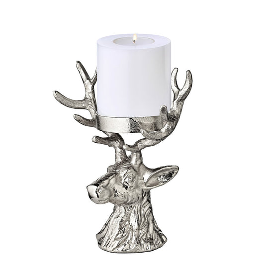 EDZARD candlestick deer, nickel-plated aluminum, height 20 cm, for pillar candle ø 6 cm