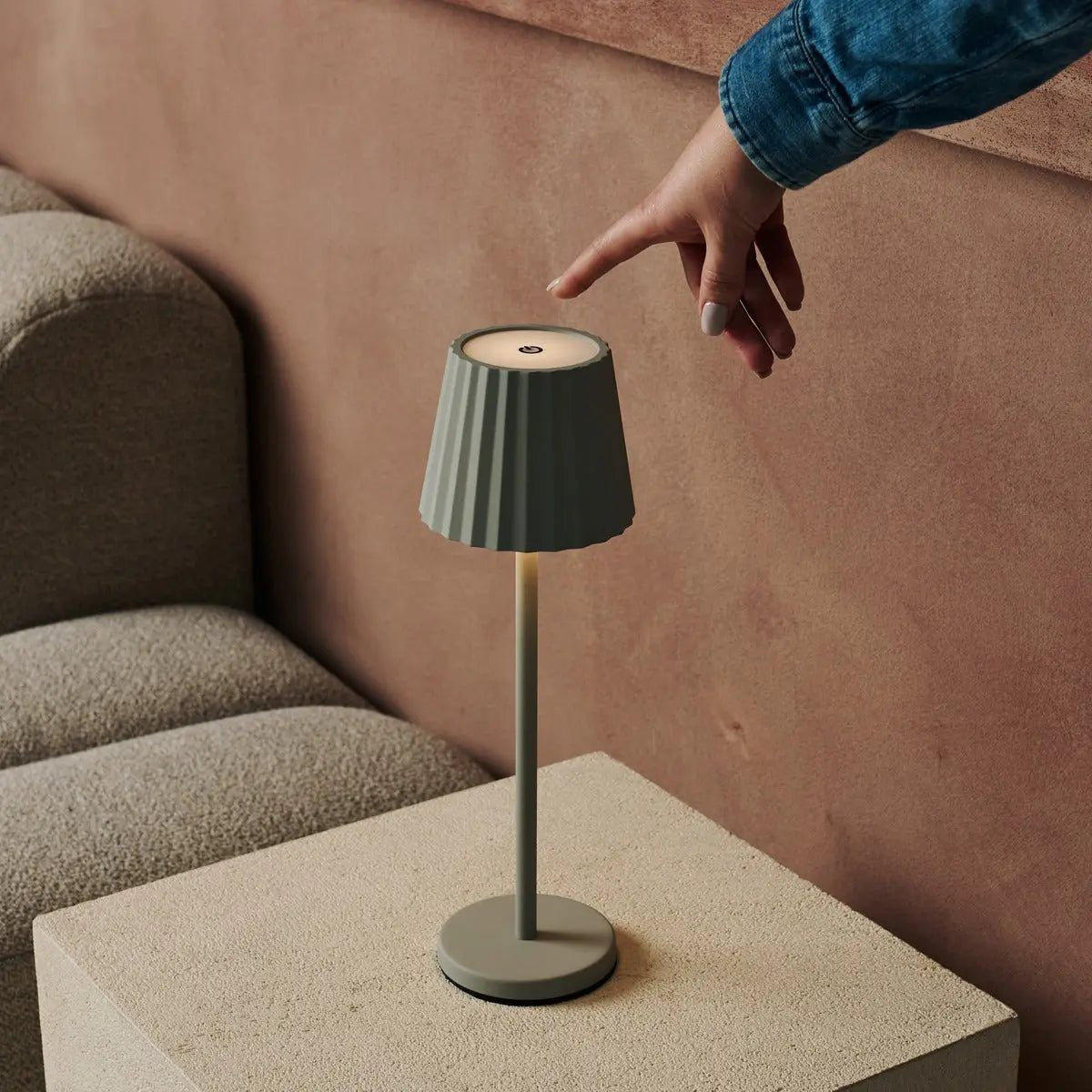Maya Shadow Grey Ribbed Table Lamp