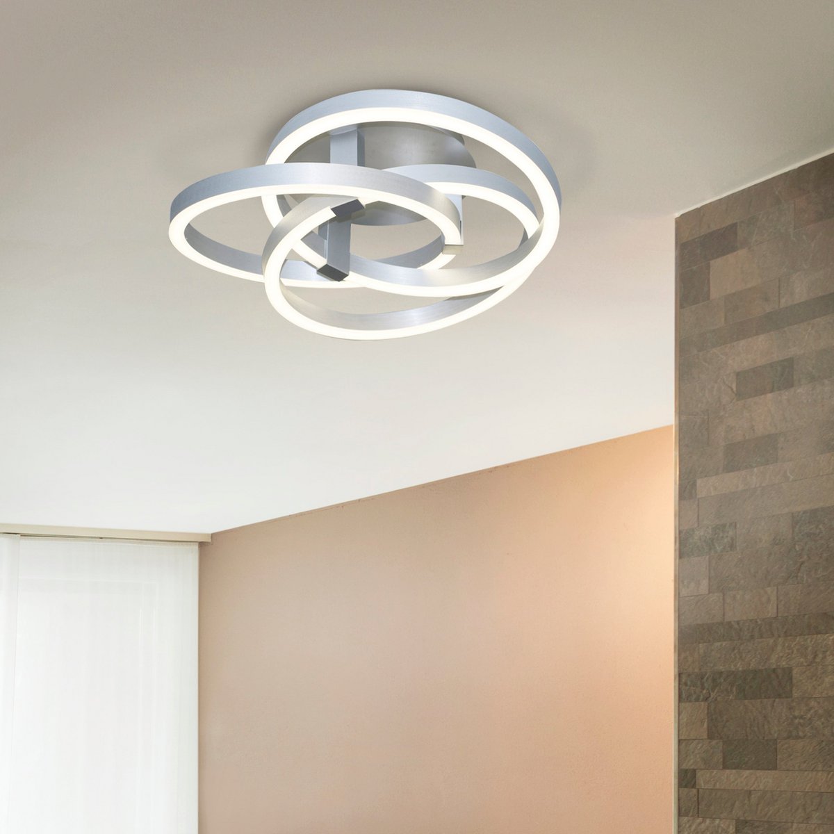 Smart Home LED ceiling light "Divora" Ø 58cm, ceiling lamp made of metal, aluminum brushed and white plastic, with many functions, firmly built -in LEDs, lighting for living room, dining room office or hallway