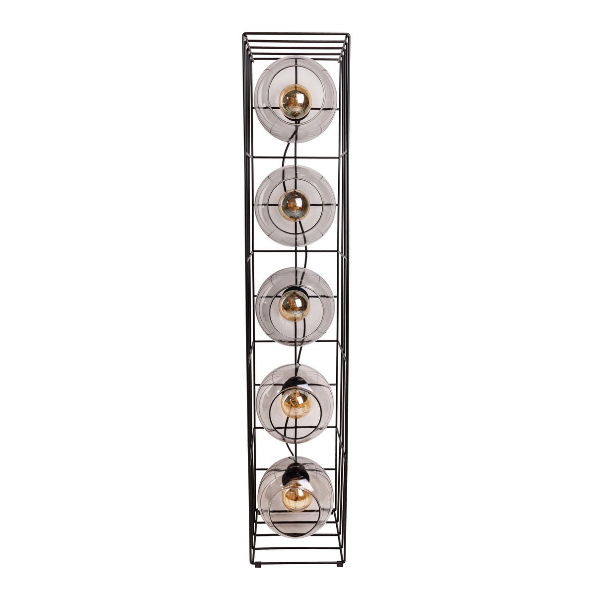 Golvlampa "Cesta" i glas med stomme i svart metalltråd och tonat glas, med E27-sockel, 95 cm hög, för matsal, vardagsrum, hall eller kontor,