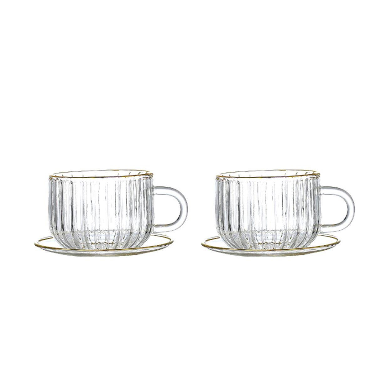Guldkantade koppar och fat i glas 400 ml - set om 2