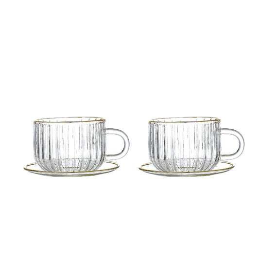 Guldkantade koppar och fat i glas 400 ml - set om 2