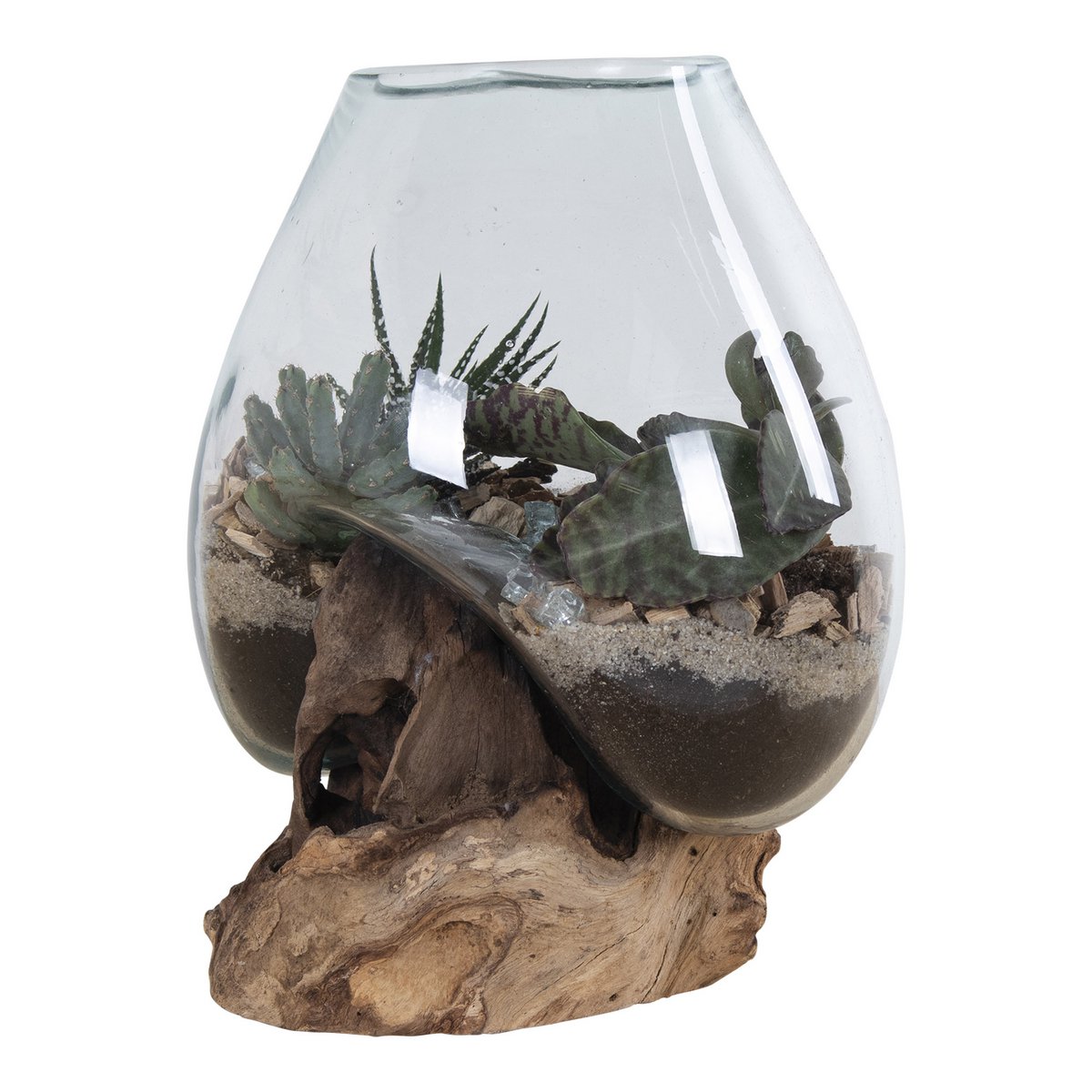 San Marino Waterdrop – Natur, Teakträ/Glas/Stål, 18x20x20 cm