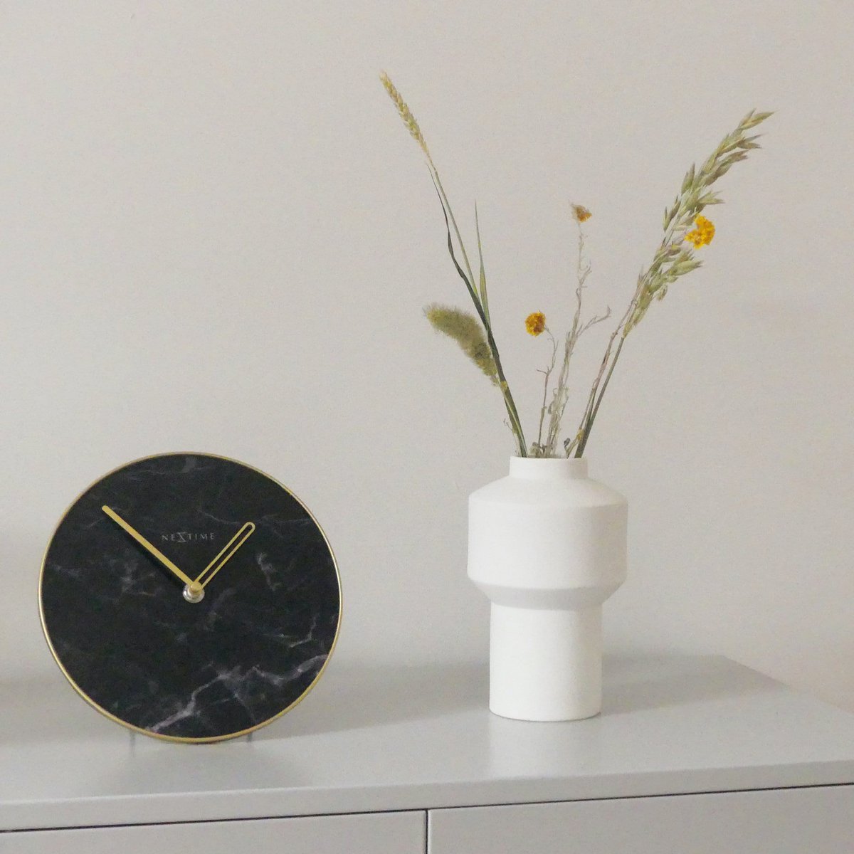 Table / Wall clock - 20 cm - Glass / Metal - 'Marble'