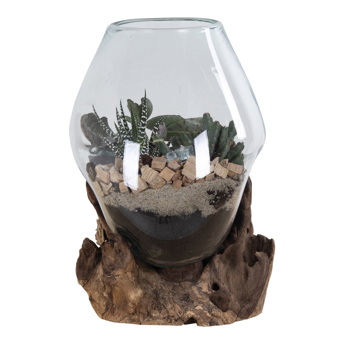 San Marino Waterdrop – Natur, Teakträ/Glas/Stål, 18x20x20 cm