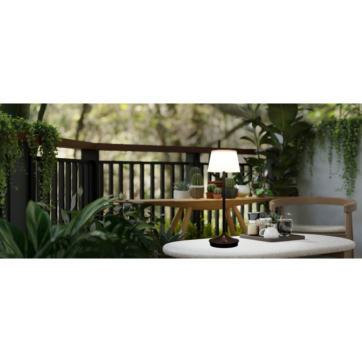 LED Leuchte "EMMI" für Außen und Innen, Tischlampe aus Metall und Kunststoff , mit fest verbauten LEDs, LED Tischlampe für Balkon, Terrasse, Garten, Wohnzimmer, Wintergarten, ca. 38 cm hoch