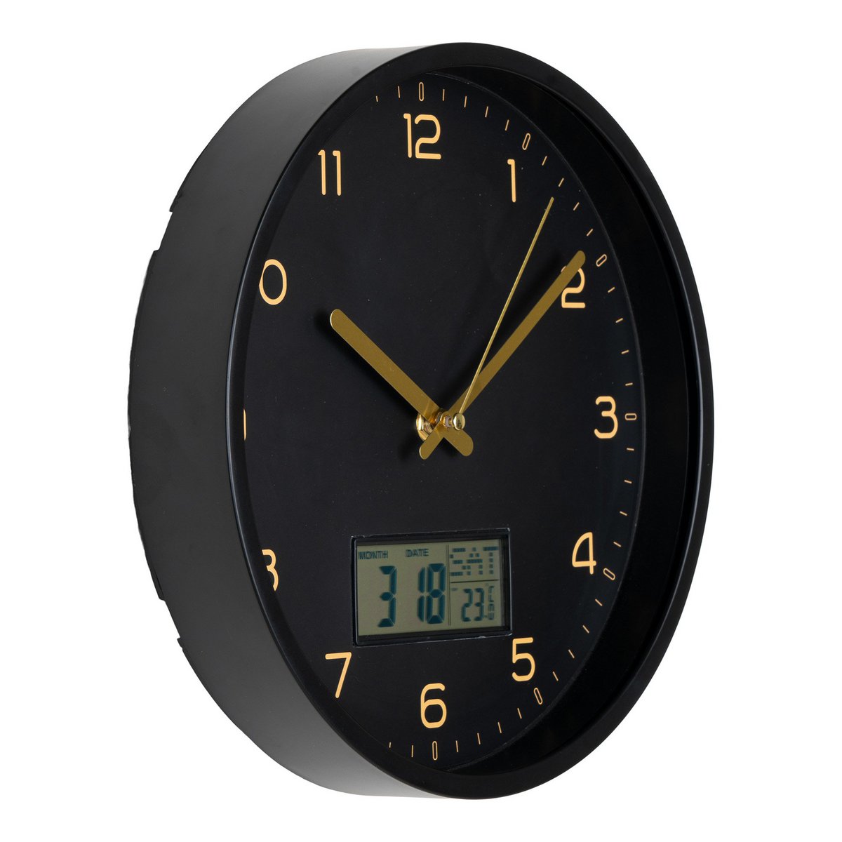 Amiens Wall Clock - Black, Plastic, Glass, LCD, Ø25cm