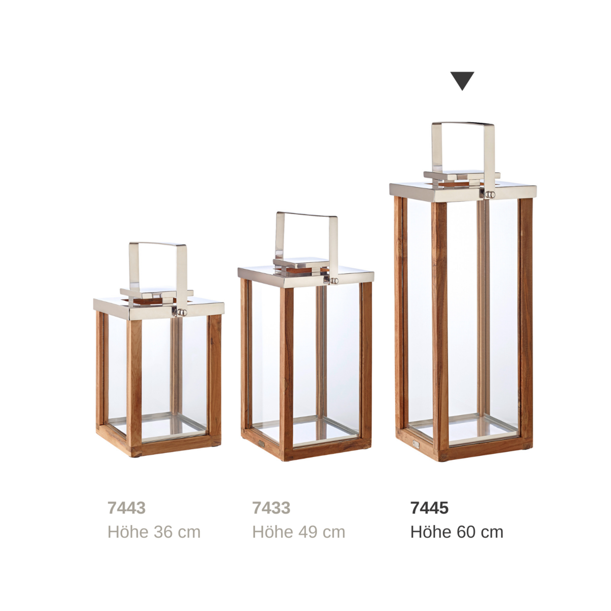 EDZARD lantern Miami with foldable handle, wood and stainless steel shiny nickel-plated, height 70 cm